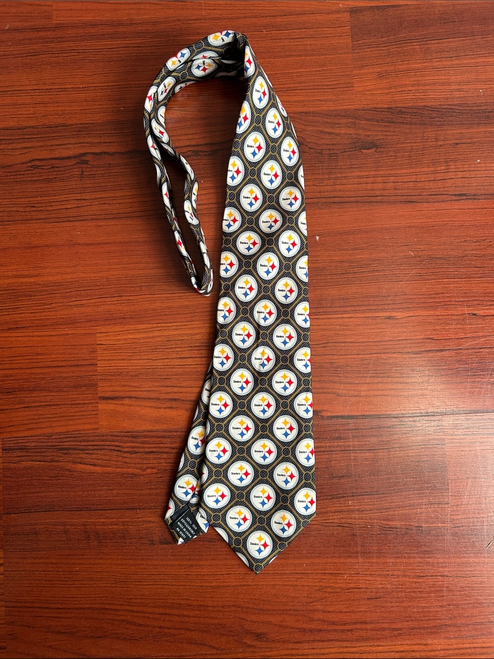 Men's Black Tie with Repeating Team Emblem